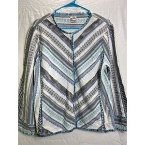 Chicos Cardigan Size 2 Striped Jacket US Large Fringe Bohemian Sweater Western
